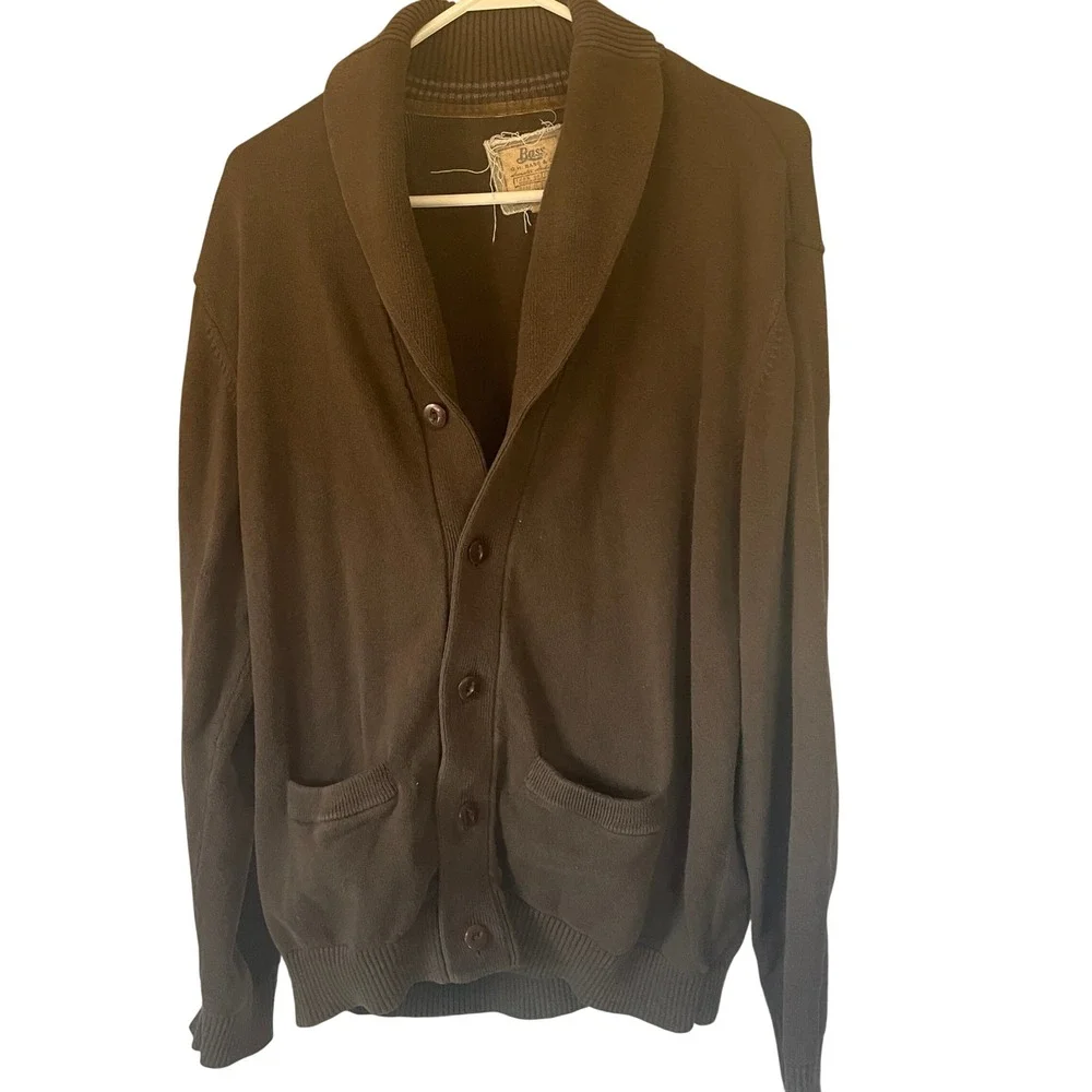 VTG G.H. Bass Men Preppy Grandpa Cardigan Sweater New England‎ Size XL Fisherman